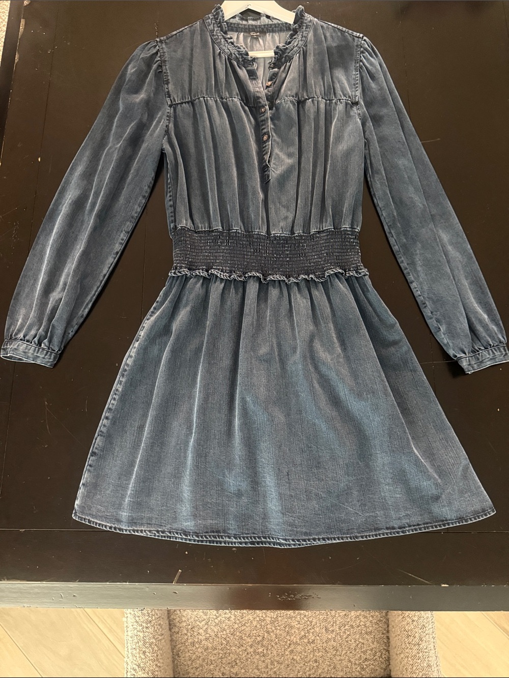 Rails Blue Denim-Style Long-Sleeve Smocked Waist Dress